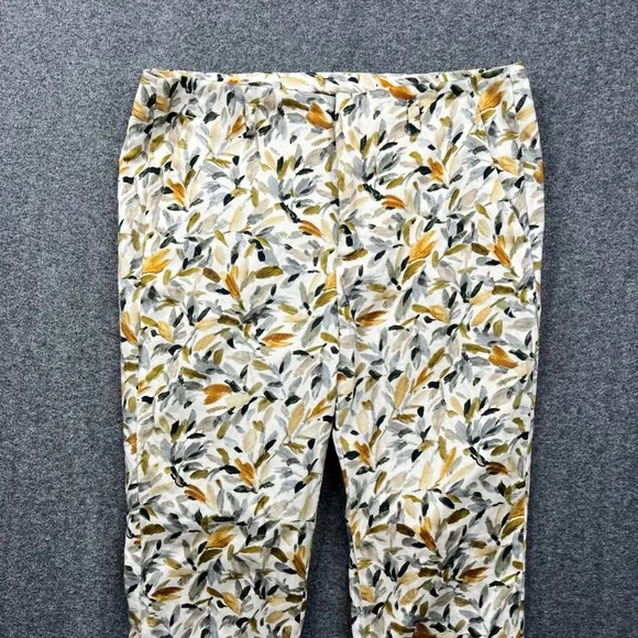 Zara Basic Pants Womens 4 Yellow Leaf Print Slim Ankle Chino Trousers Cotton - Picture 12 of 16